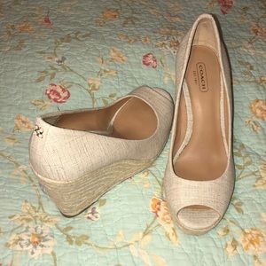 Coach Milan Wedge linen fabric heel 7.5